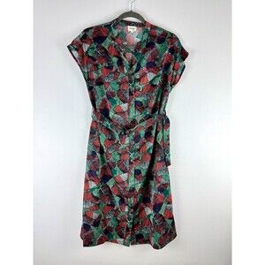 Voyage‎ at Ease Layered Leaf Print Shirt Dress Red & Green Size 8
